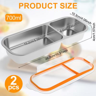 2 Pièces Récipient à Snack en Acier Inoxydable avec Couvercle Réutilisable Récipients à Snack Bento Étanche Divisé Boîte à Déjeuner Récipient de Stockage Alimentaire