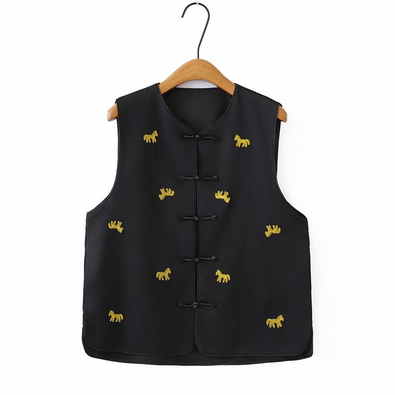 

2026 Spring Plus Size Women s Embroidered Horse Vest - Chinese Style Gilet Cardigan Top 6602 XL чёрный