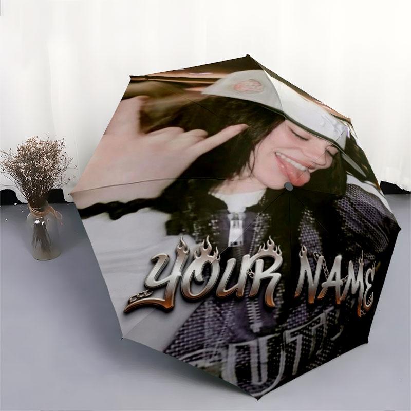 1 PC Automatic Folding Umbrella - Billie Eilish Custom Name Pattern, Portable & Foldable Design with 8 Ribs, Christmas Birthday Gifts