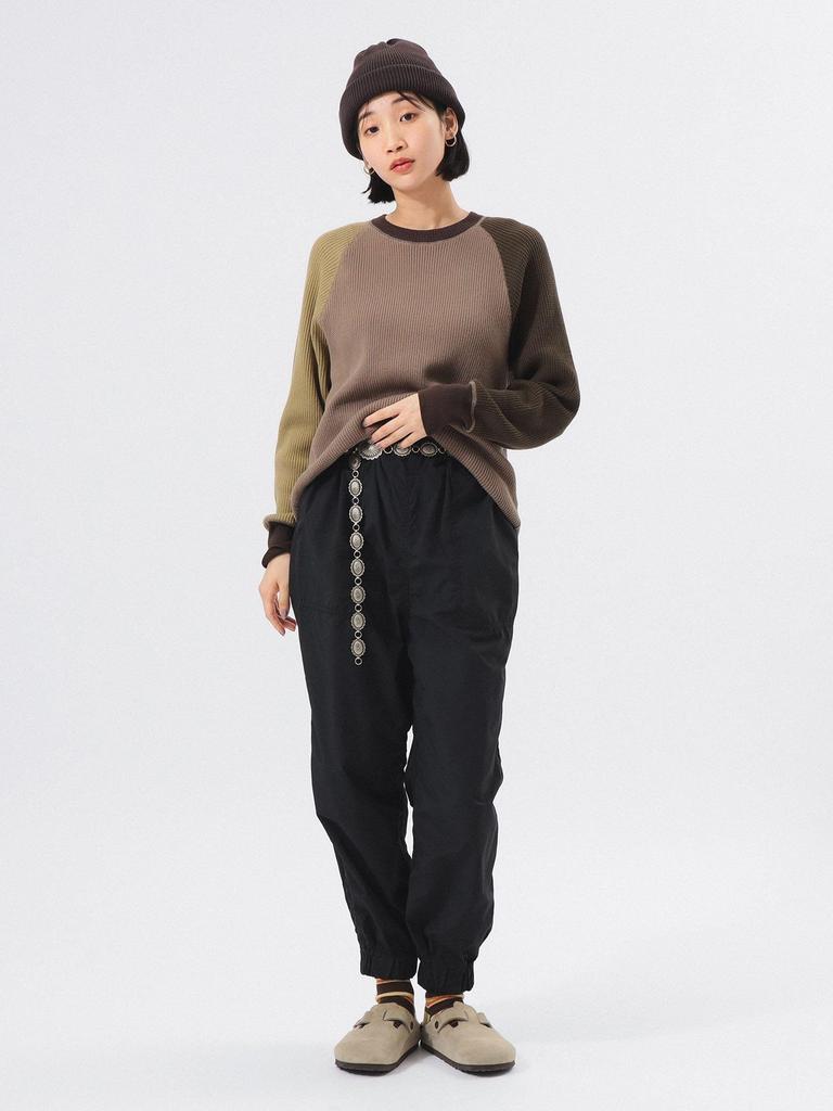 Beams Boy Women's 14 Gauge Waffle Crew Knit, Olive Free