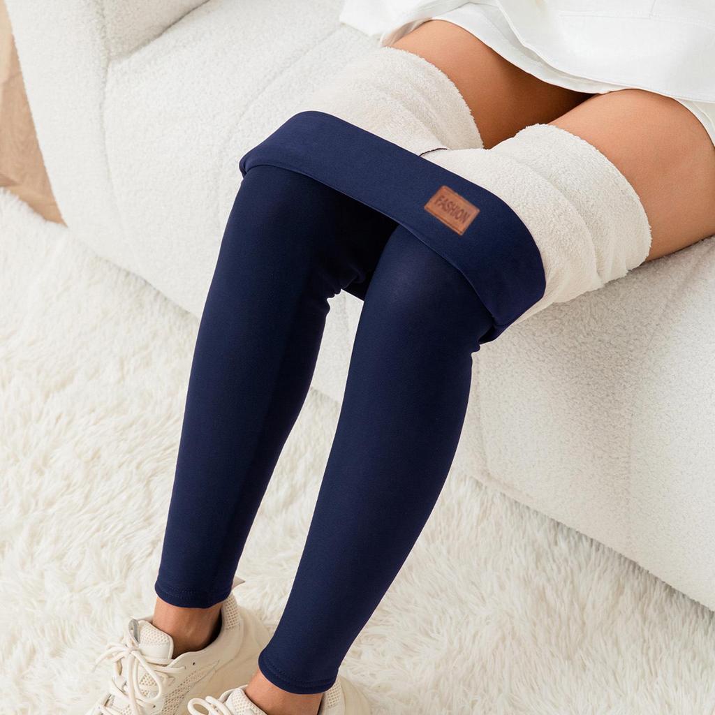 Women's High-Waisted Plus Velvet Lamb Fleece Leggings - Thickened, Plain, Warm, Autumn/Winter