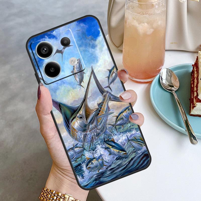 Blue Marlin Painting Case For Xiaomi Redmi Note 13 Pro 12 11 10 9 Note 12S 10S 11S 9S Redmi 12 10C 12C 13C Cover