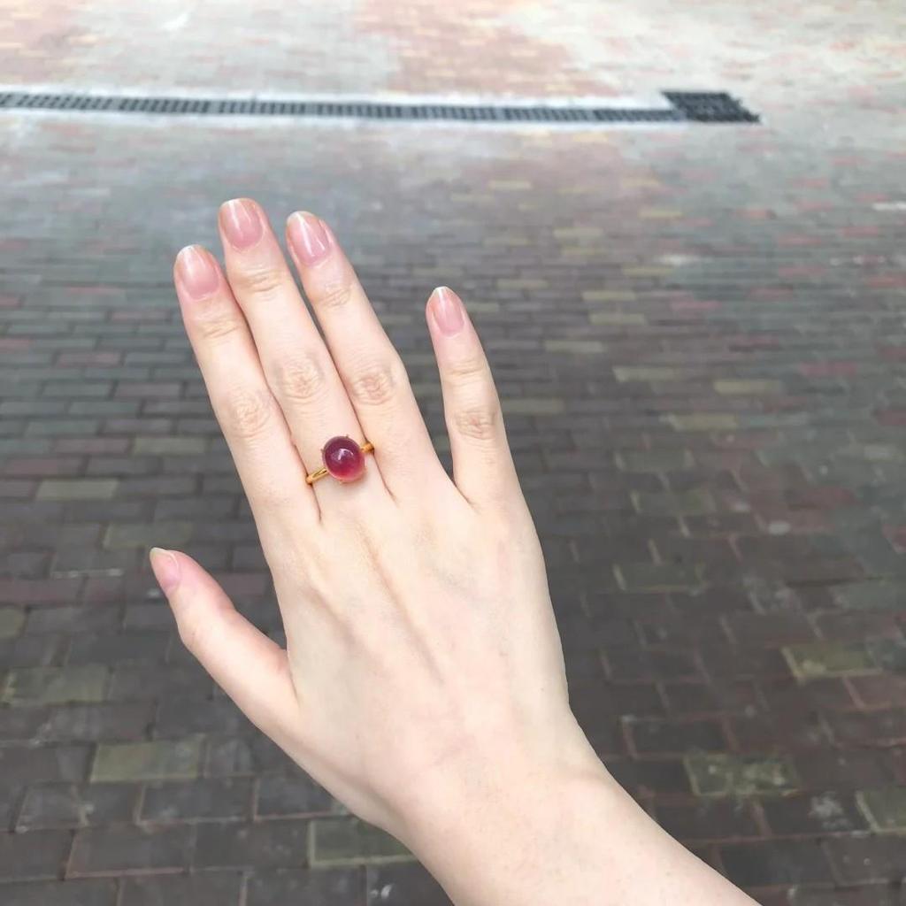 Vintage Red Round Egg Face Women's Ring, Versatile & Luxurious High-End Index Band