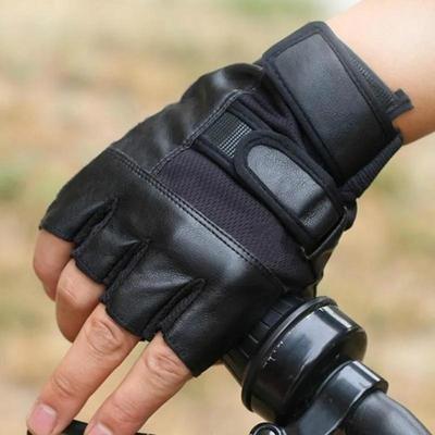 Herren Halbfinger R Standard Lederhandschuhe Fitness Anti-Rutsch Sport Warrior Radfahren Taktik Outdoor Trainingshandschuhe PU-Leder