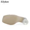 Mode Eilyken Grün Orange PVC Transparent Kristall Stiletto High Heels Jelly Damen Hausschuhe Street Style Offene Zehen Sandalen Clogs Schuhe