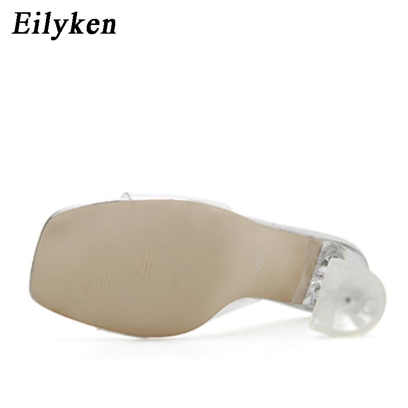 Mode Eilyken Grün Orange PVC Transparent Kristall Stiletto High Heels Jelly Damen Hausschuhe Street Style Offene Zehen Sandalen Clogs Schuhe