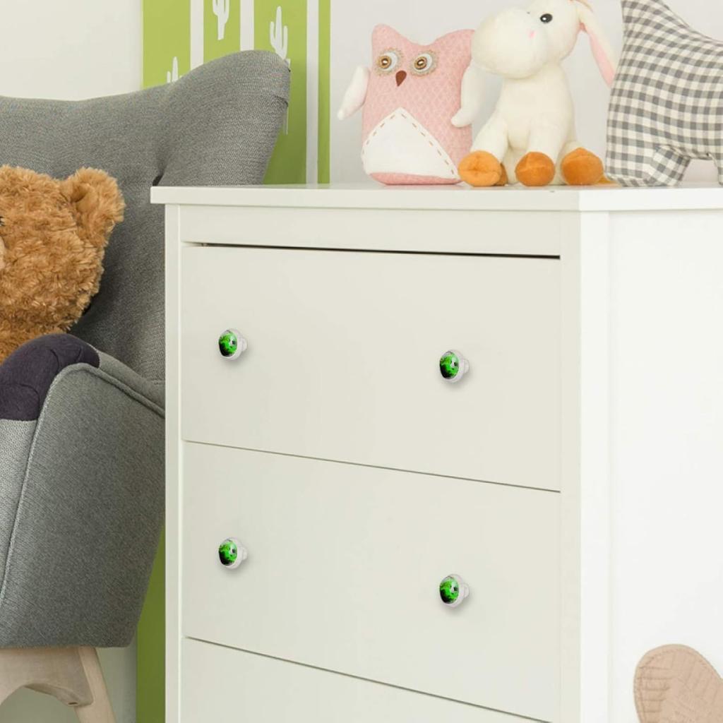 Kitchen Cabinet Knobs Round Decorative Knobs Cabinet Closet Drawers Dresser Pull Handle 4PCS Green Flame Soccer