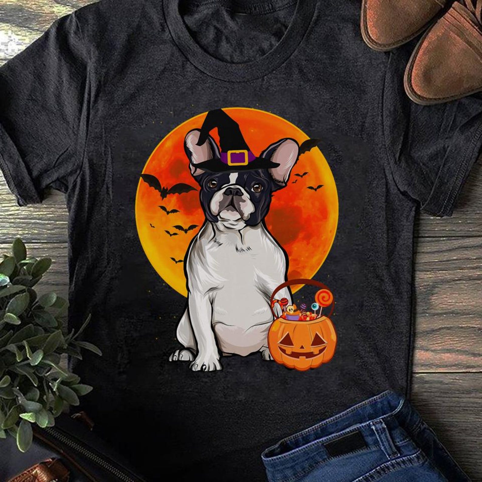 French Bulldog Halloween T-Shirt: Jack O Lantern Dog Lover Gift L