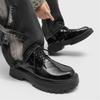 Fashion New Men's Patent Leather Fashionable Loafers Casual Thick-Soled Anti -Slip Wedding Party Shoe Comfortable Lace-Up Business Shoes