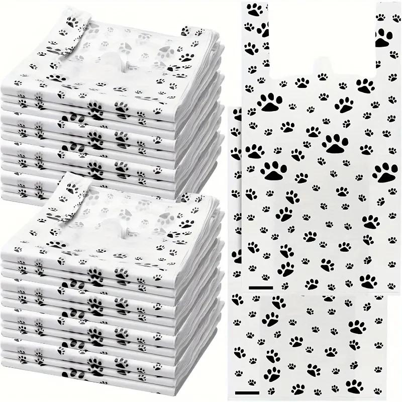 

1/2 Rolls Disposable Plastic Bag with Handles Dog Cat Paw Print Gift Bags for Shopping Grocery Home Supplies Garbage Bin Liners 30pcs белый