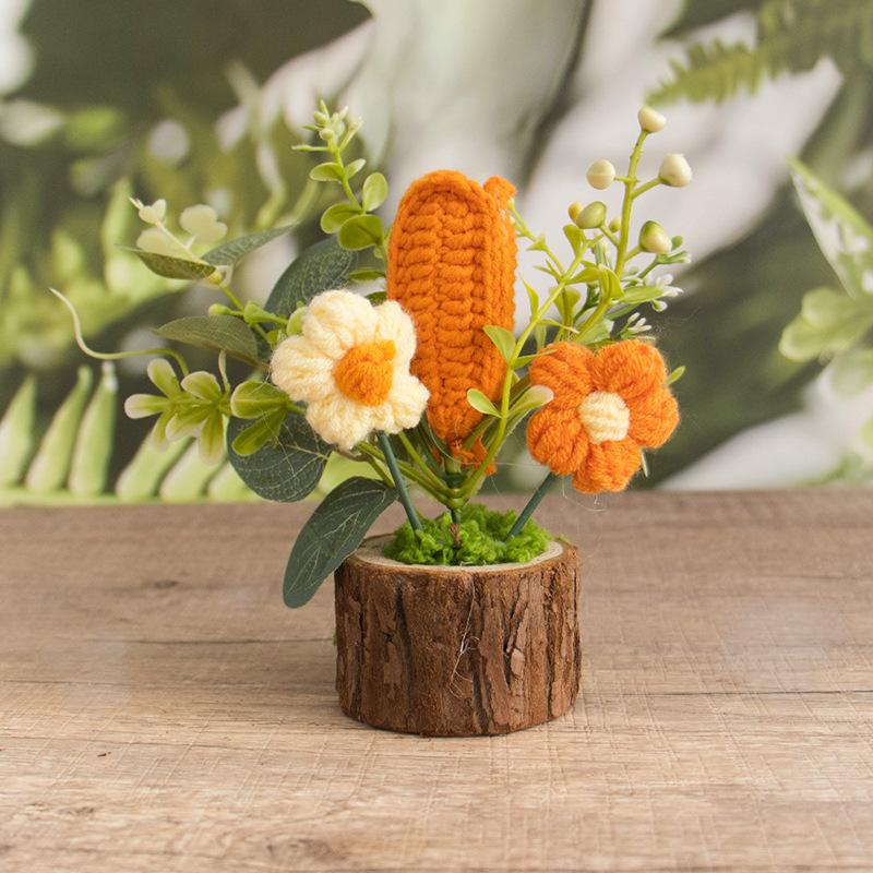 Finished Products, Hand-woven Potted Plants, Wool, Crocheted Sunflower Bouquets, Hand Gifts, Home Ornaments, Knitted Simulated Flowers
