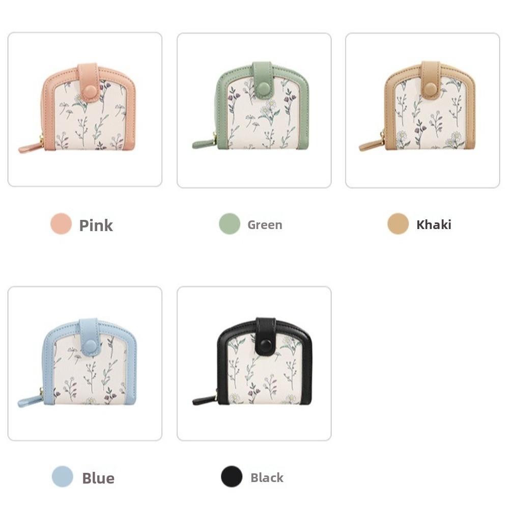 Floral Print Mini Coin Purse Bag Zipper Pouch Card Holder Portable PU Leather Short Wallet Women