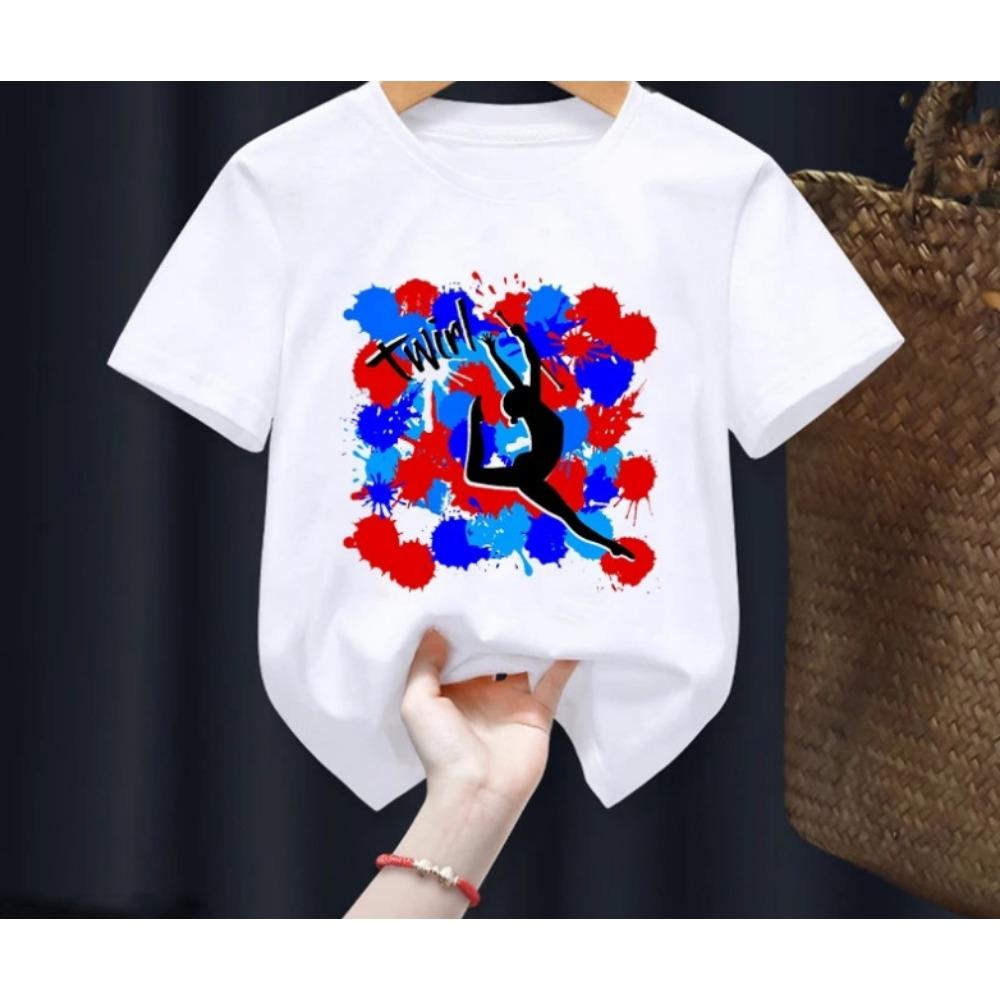 Söt T-shirt med tryck av gymnastikdansare för barn Danskläder för flickor Baby-t-shirt Söta vardagliga kortärmade barntoppar