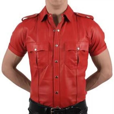 Handgemachtes klassisches Hemd Formal Echtes Lammfell Stilvolles Leder Rot Herren Casual