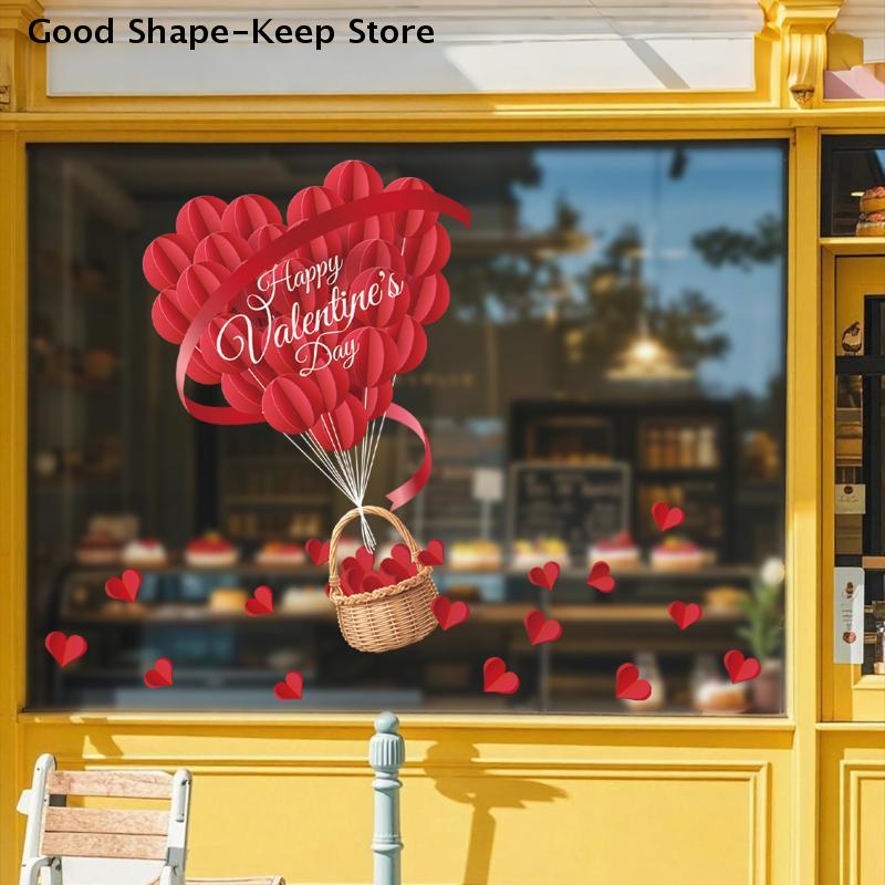 Romantic LOVE Valentine's Day Sweetheart Heart Balloon Stickers Convenience Store Glass Decoration Stickers Window Stickers