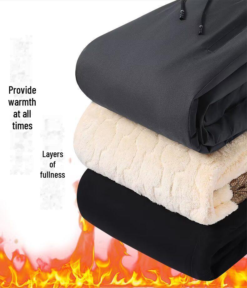 Men's Thickened Cotton and Fleece Trousers, Autumn/Winter Casual Lambskin Sweatpants