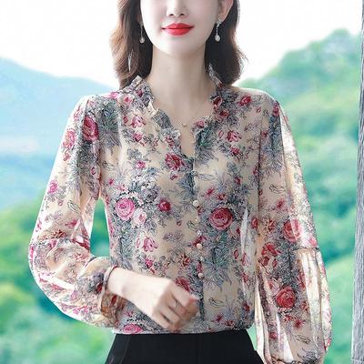 Spring Floral Shirt Women Long Sleeve Beautiful Unique Blouse Trendy Youthful Tops for Mothers