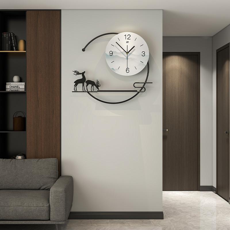 New Chinese-Style Wall Clock with Shelf for Living Room, Modern High-End Home Decor, Silent Clock, Creative Art Wall Decor