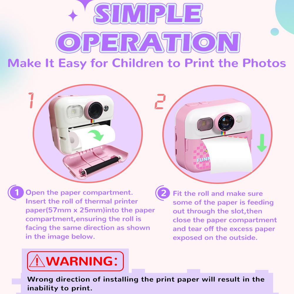Children Digital Camera Toy Instant Print for Kids Thermal Print Camera Instant Photo Printing Camera Video Toys+32G Memory Card