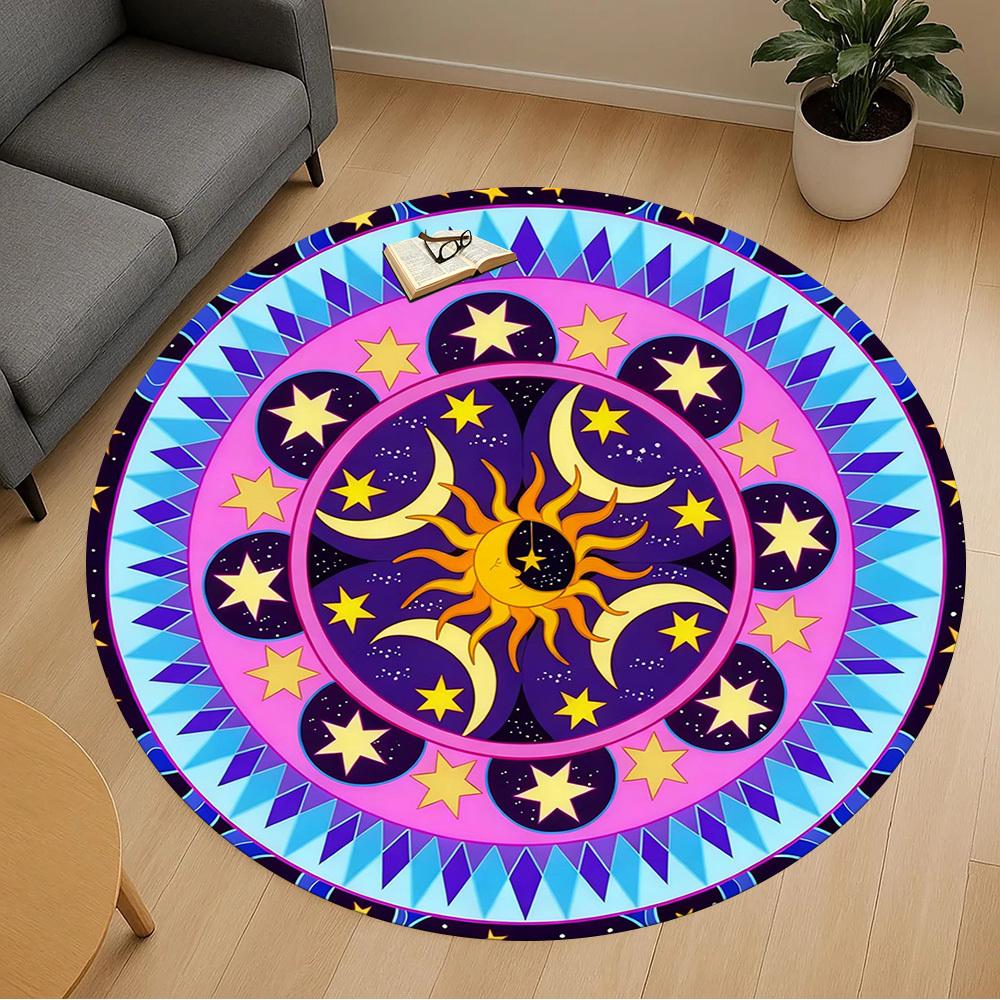 1pc Sun Moon Stars Round Chair mat office Area Rug - Non-Slip, Floor Mat for Office, Bedroom, Ideal home decor gift p0105030