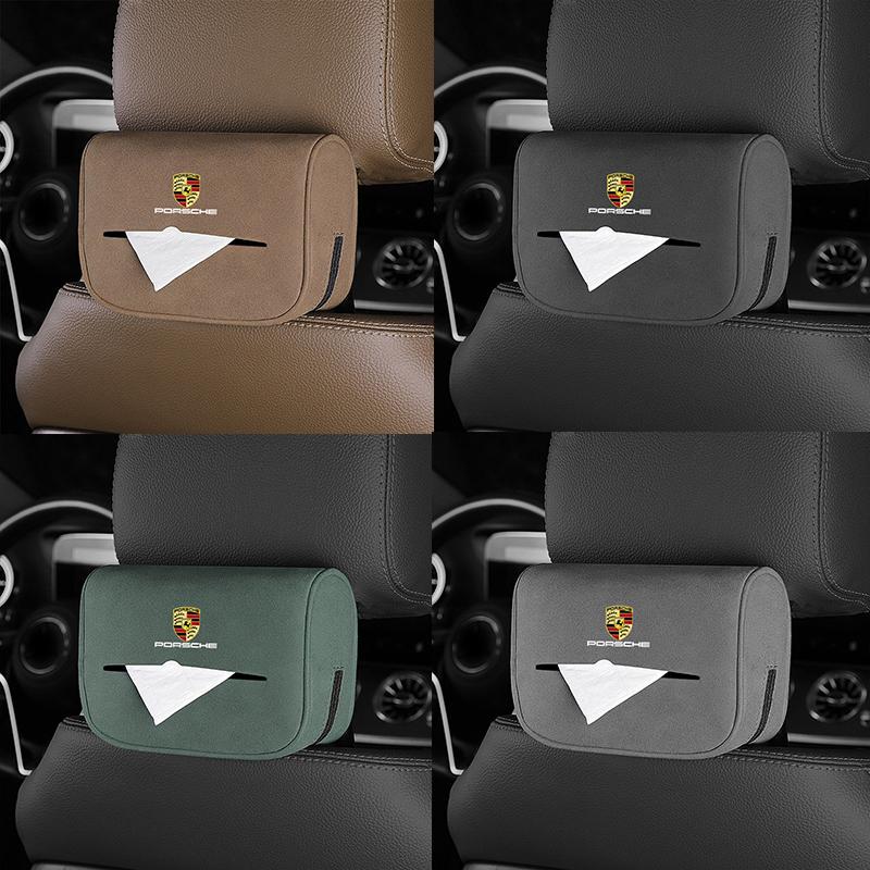 Car Interior Tissue Bag Seat Back Tissue Box For Porsche Cayenne Panamera Macan 911 718 Taycan Boxster Cayman 918 Auto Accessory