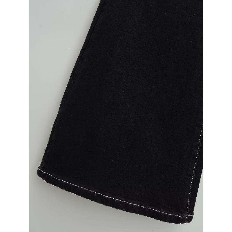 Vintage high-waisted micro-flare women's jeans with visible stitching design, front pockets, slim fit, super slimming, floor-length pants