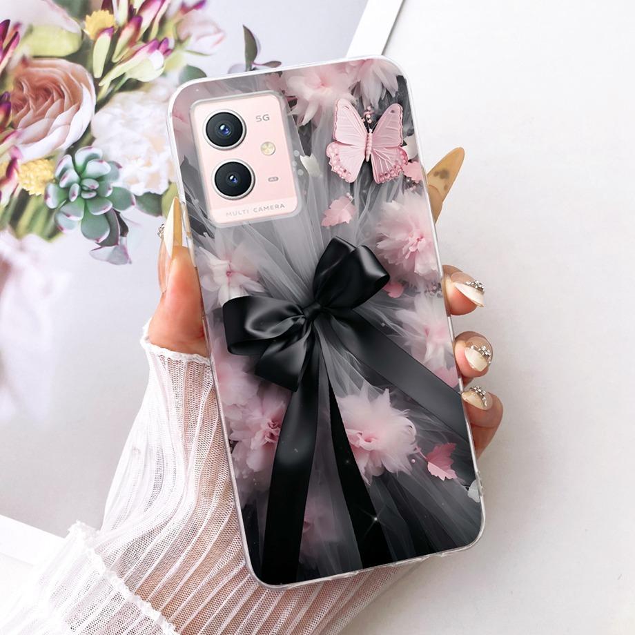 For Vivo Y33s Y55s Y55 Y75 Y21 Y21s Y21G Y21E Y21A Phone Case Floral Butterfly Bow Cat Dragon Bumper Soft Clear Silicone Cover