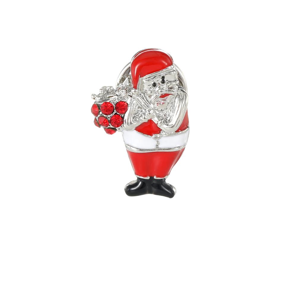 Personality Pretty Santa Claus Crystal Brooches 3D Gold Silver Colors Father Christmas Lapel Pins Xmas Gift