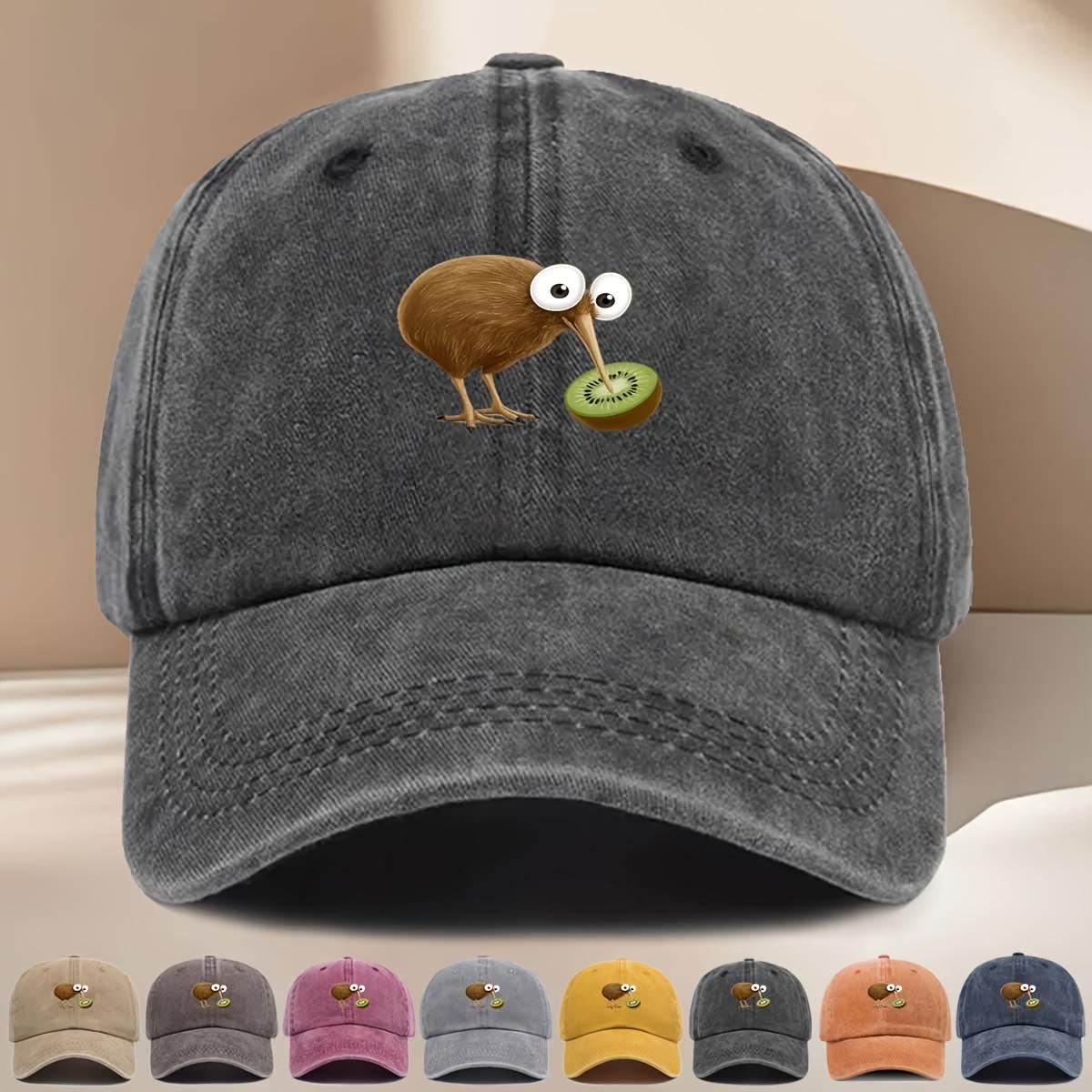 Freedom Outdoors Men's Grey Funny Kiwi Bird Eating Kiwi Fruit Baseball Cap Adjustable Vintage Washed Sports Cap For Wo Cm
