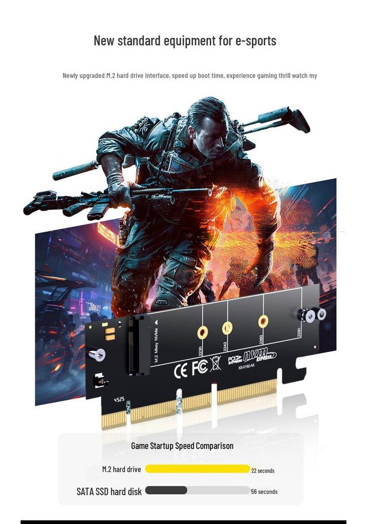 PCIe to M.2 NVMe Expansion Card: 64Gbps High-Speed Transmission, Compatible with 2230/2242/2260