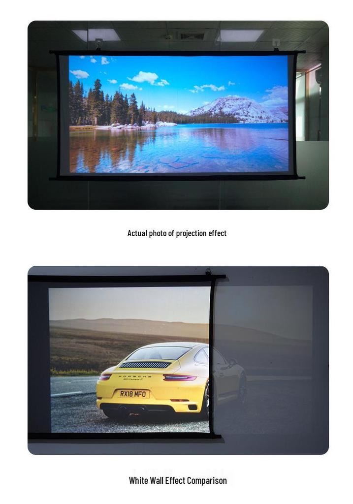 4K HD Anti-Light Wall-Mounted Projection Screen for Home and Office, No-Punch Installation