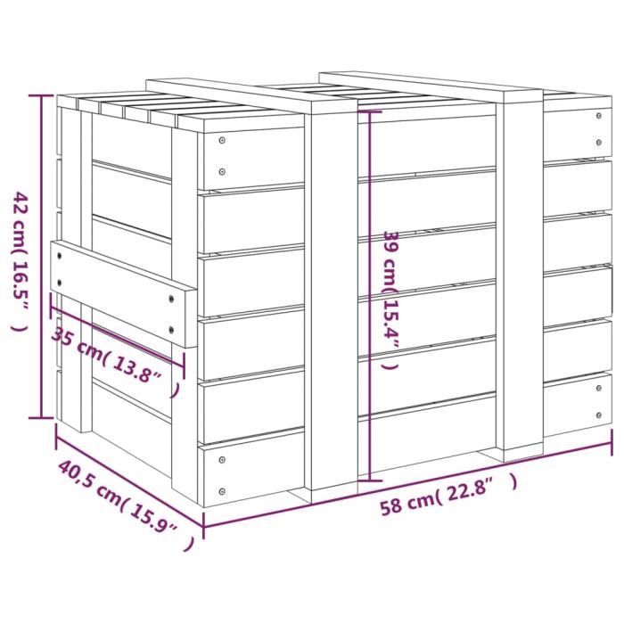 VidaXL Storage Box Black 58x40.5x42 Cm Solid Pine Wood 824997