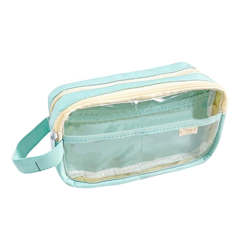Multifunctionnal Pen Case Large Capacity Clear Pencil Case Two Large Compartment, Travel Stationeries Bag for Student