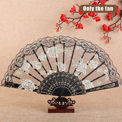 Chinesische Faltfächer Spitzenhandfächer Spitzenfaltfächer mit Quaste Hochzeit Cosplay Party Heimdekorativer Fächer Foto-Requisiten