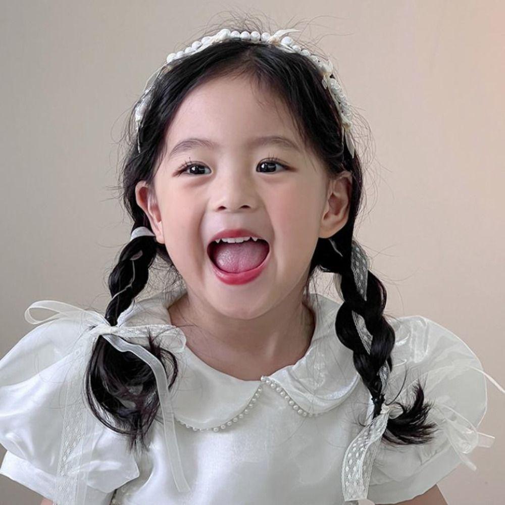 White Princess Hair Hoop Korean Children Headband New Pearl Bow Hairbands  for Kids