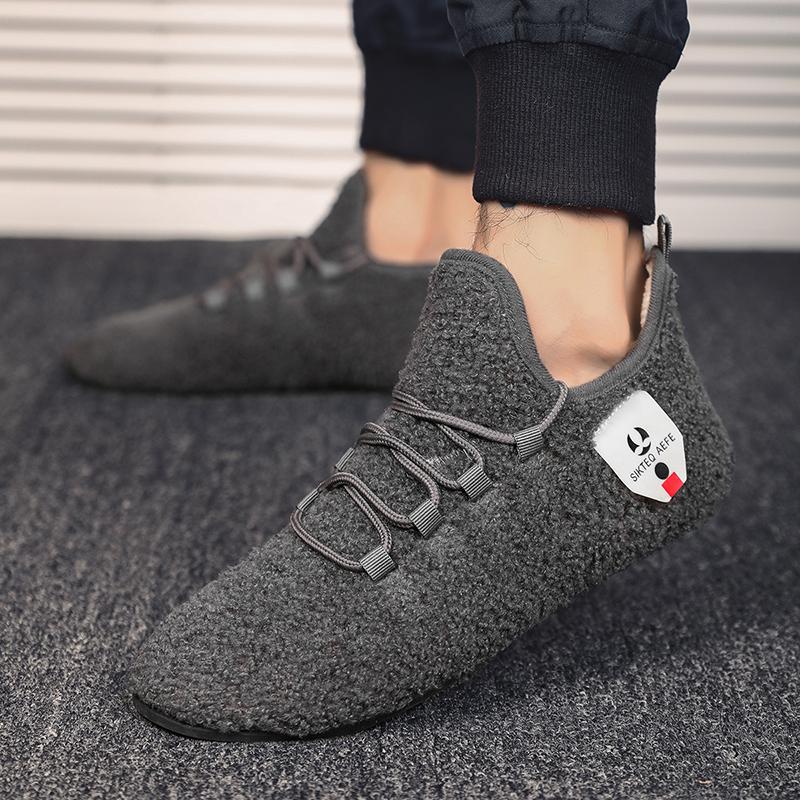 MAEDEF Winter Shoes Men's Warm Lace Up Lightweight Winter Casual Shoes Men Indoor Plush Bedroom House Cotton Shoe Men Warm Shoes