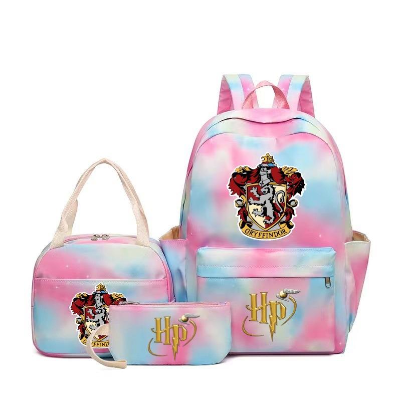 Large Capacity Schoolbag with Shoulder Strap; Student Three-piece Pencil Case Set