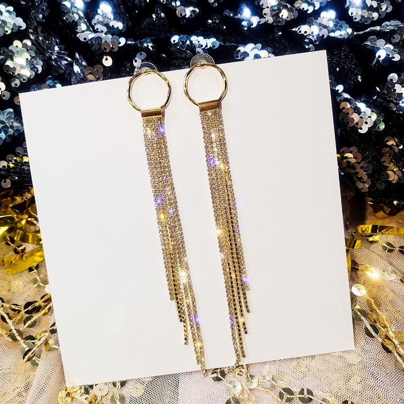 S925 Silver Needle Korean Fashion Diamond Tassel Earrings for Women