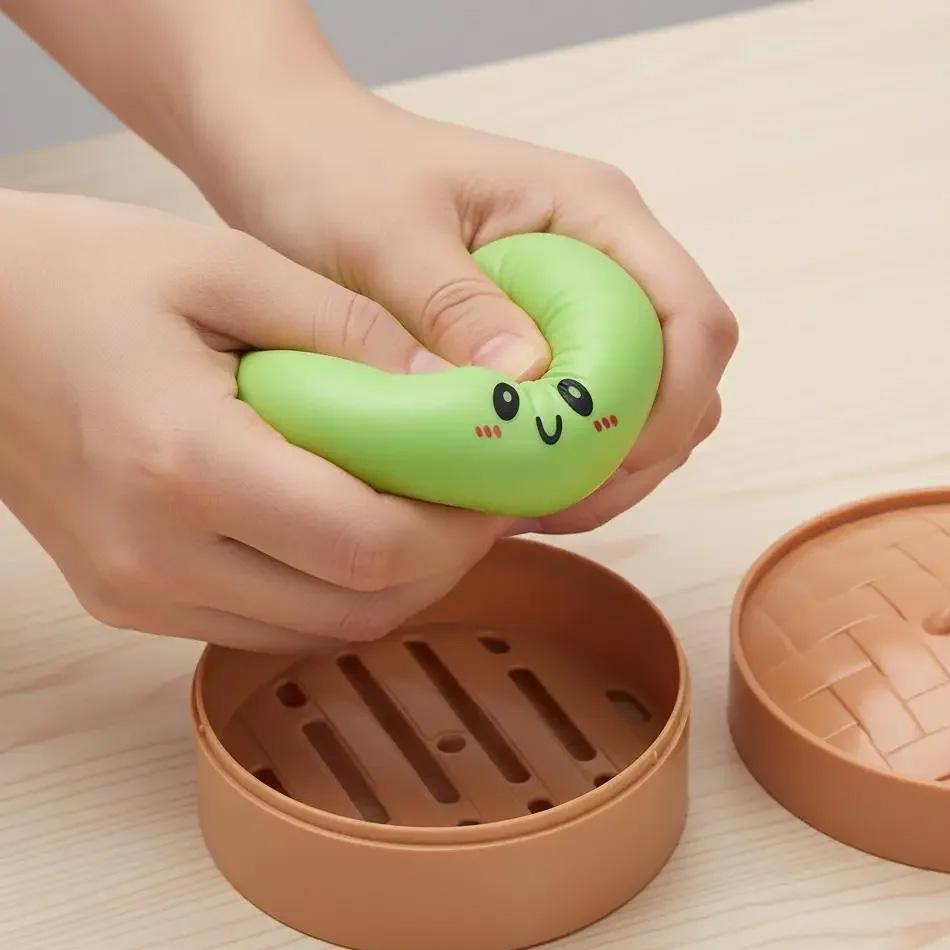 Palline antistress colorate a forma di ravioli, Giocattoli sensoriali Fidget, Cibo simulato Squishies, Panino con piroscafo, Palla di pasta da spremere, Regali