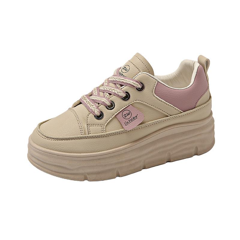 New muffin 2025 spring versatile student thick baseplate shoes women's casual sports shoes inner height increase white shoes