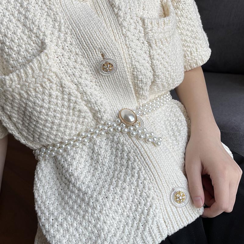 Korean Elegant Style Pearl Waist Chain For Women With Glamorous Accents Rhinestone