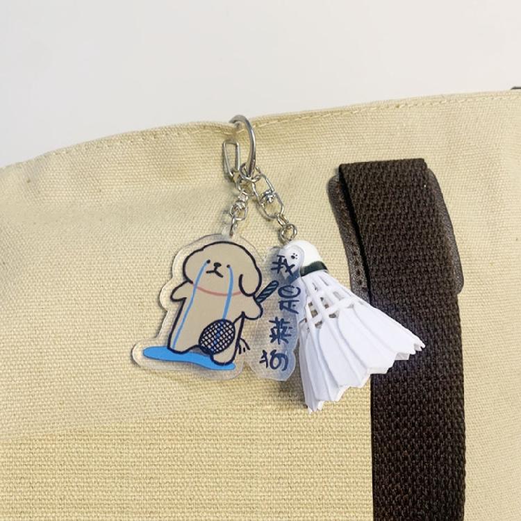 Badminton Pendant Acrylic Key Rings Decoration Bag Cartoon Dog Badminton Key Chain Small Keychain Hanging Pendants