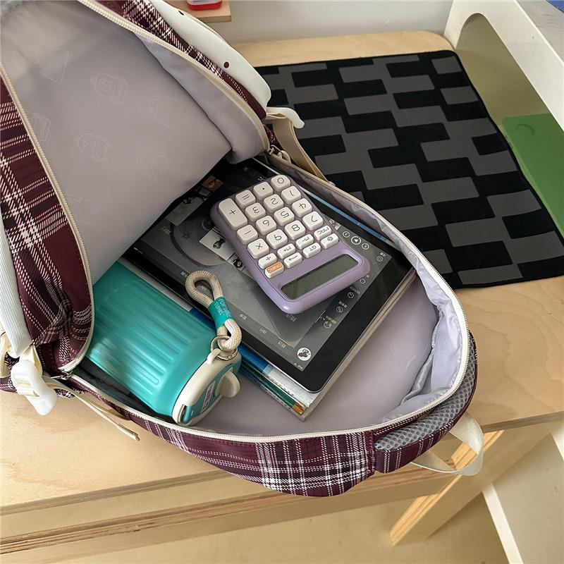 Contrast Color Plaid Backpack Women's Large Capacity Backpack Student Schoolbag