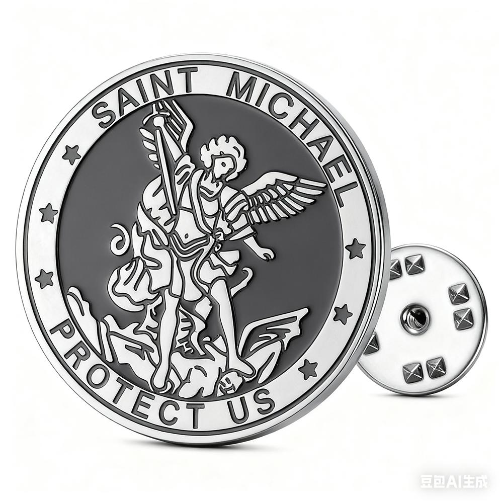 Cazador Saint Michael Protect Us Lapel Pins Women's Brooch Stainless Steel Christian Religious Jewelry Angel Brooch Men's Badges