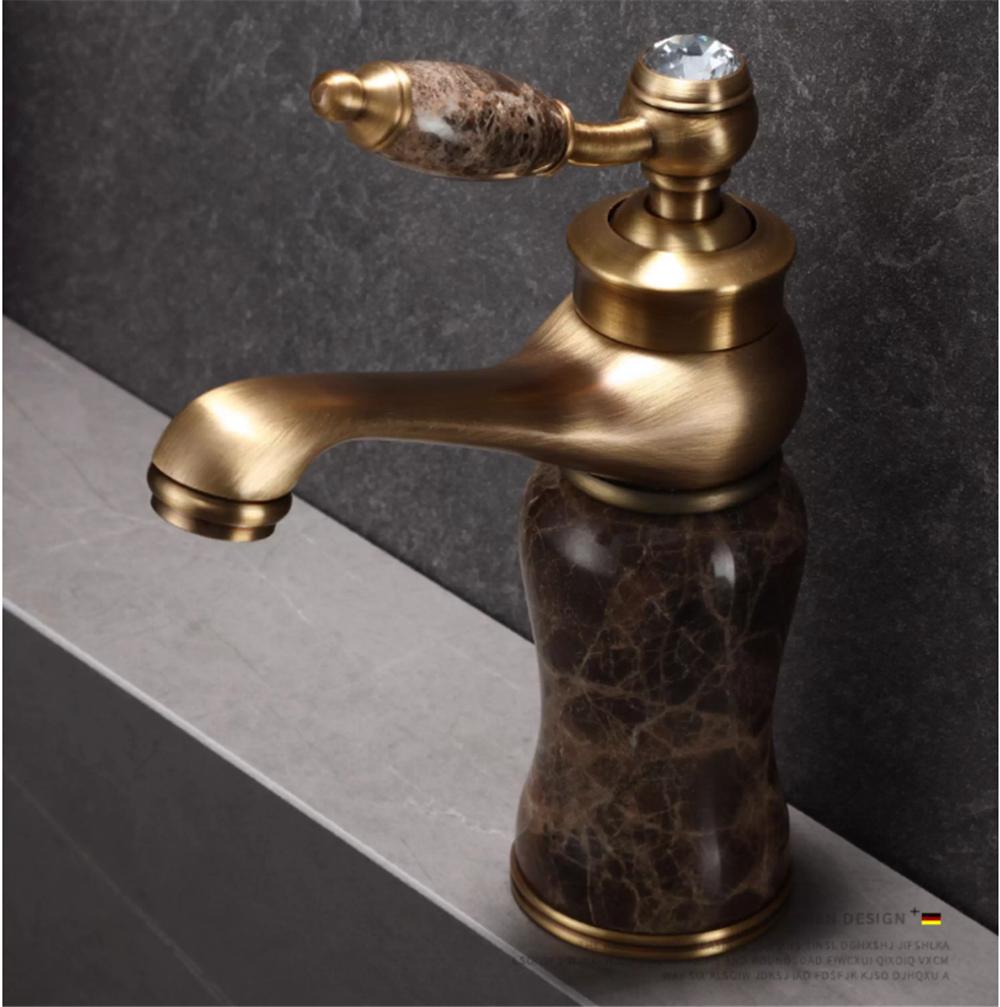 Antique Bathroom Faucet Brass and Jade Basin Faucet Hot & Cold Bathroom Sink Faucet Deck Mounted Lavotory Faucet  Waterfall Tap