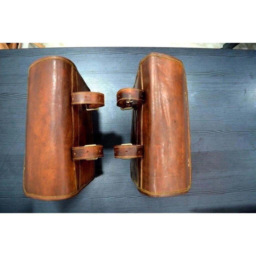 Motorcycle Goat Leather Panniers Handmade Pouch Side Real Saddlebag Bag Brown