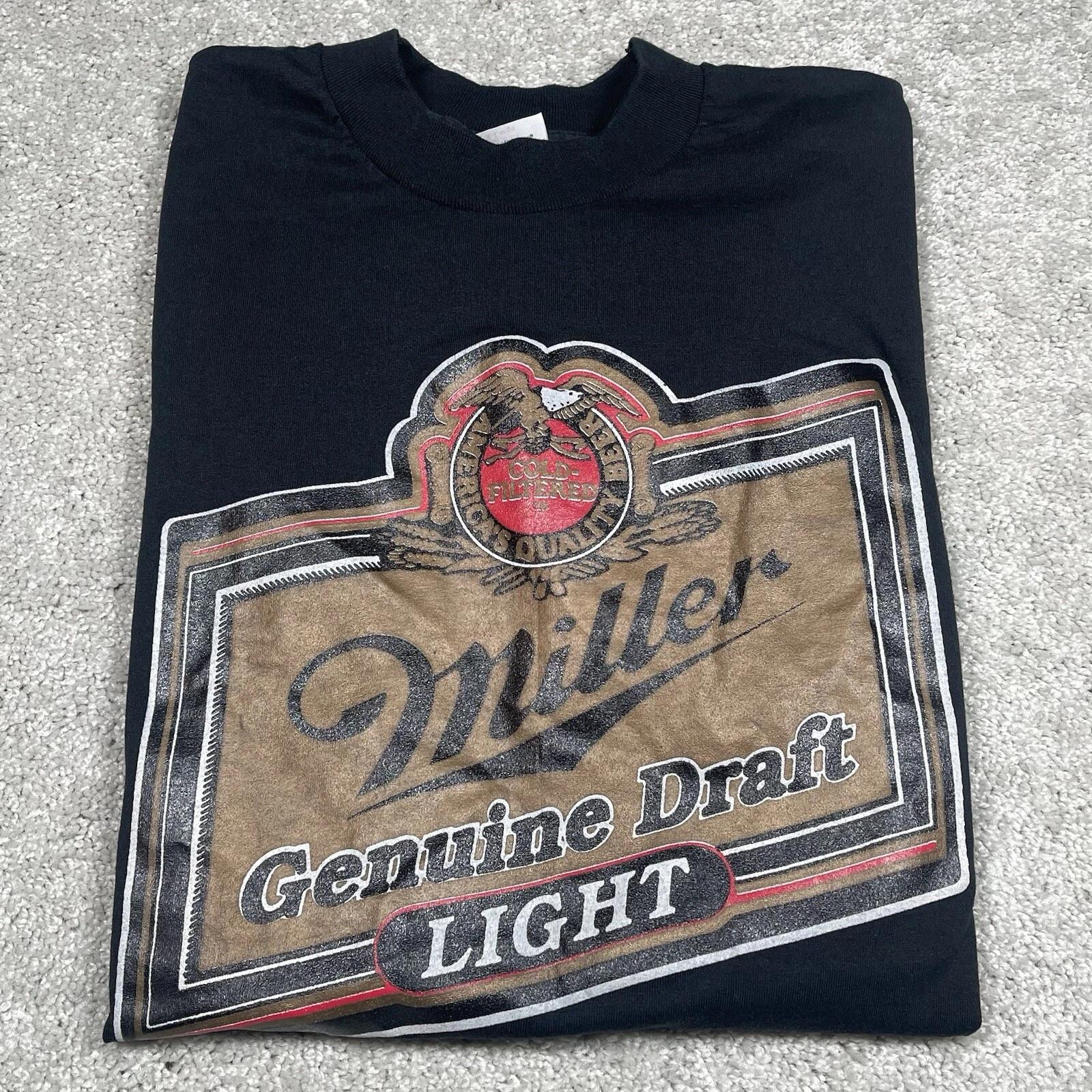 

Винтажная черная графическая пивная футболка Miller Light Genuine Draft Размер L L Новая (NOS) 2XL