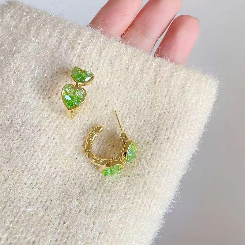 Summer Green Flower Fashionable and Elegant Earrings Temperament Versatile Sweet Stud Earrings Atmospheric Fresh Earrings
