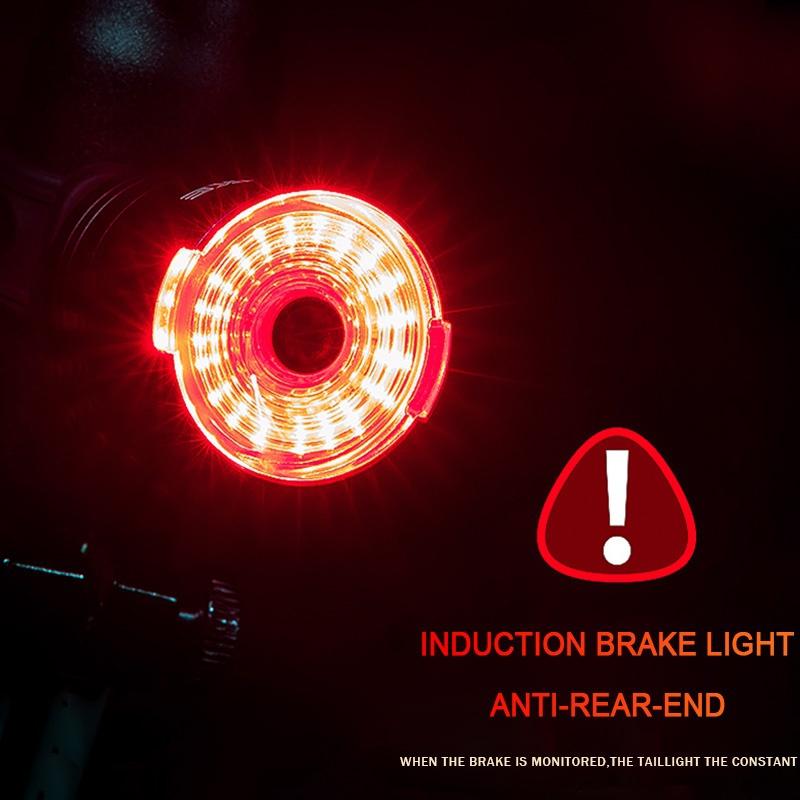 Waterproof LED Bike Tail Light with Smart Brake Sensing - 6 Modes, USB