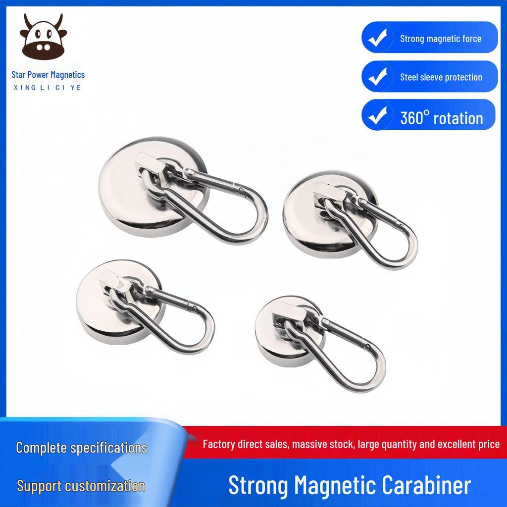 Neodymium Magnetic Carabiner Hook - Stainless Steel Rotating, Non-Punching Design for Outdoor Use